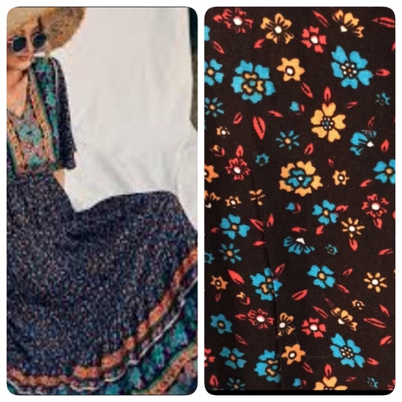 Dresses & Skirts - Floral Maxi dress Blue Cottage Core V-neck Bohemia dress Large Festival